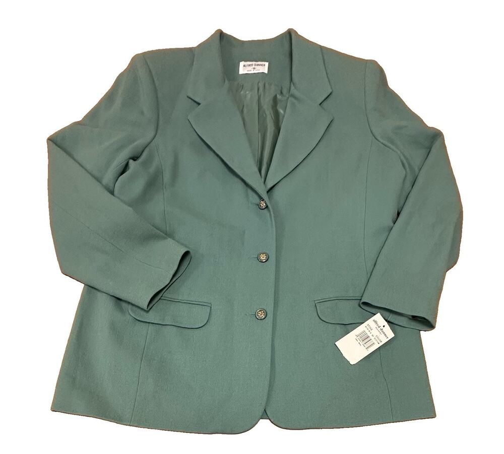 Alfred Dunner Womens Seafoam Green Blazer Jacket SZ 16 Lined Quiet Luxury NWT
